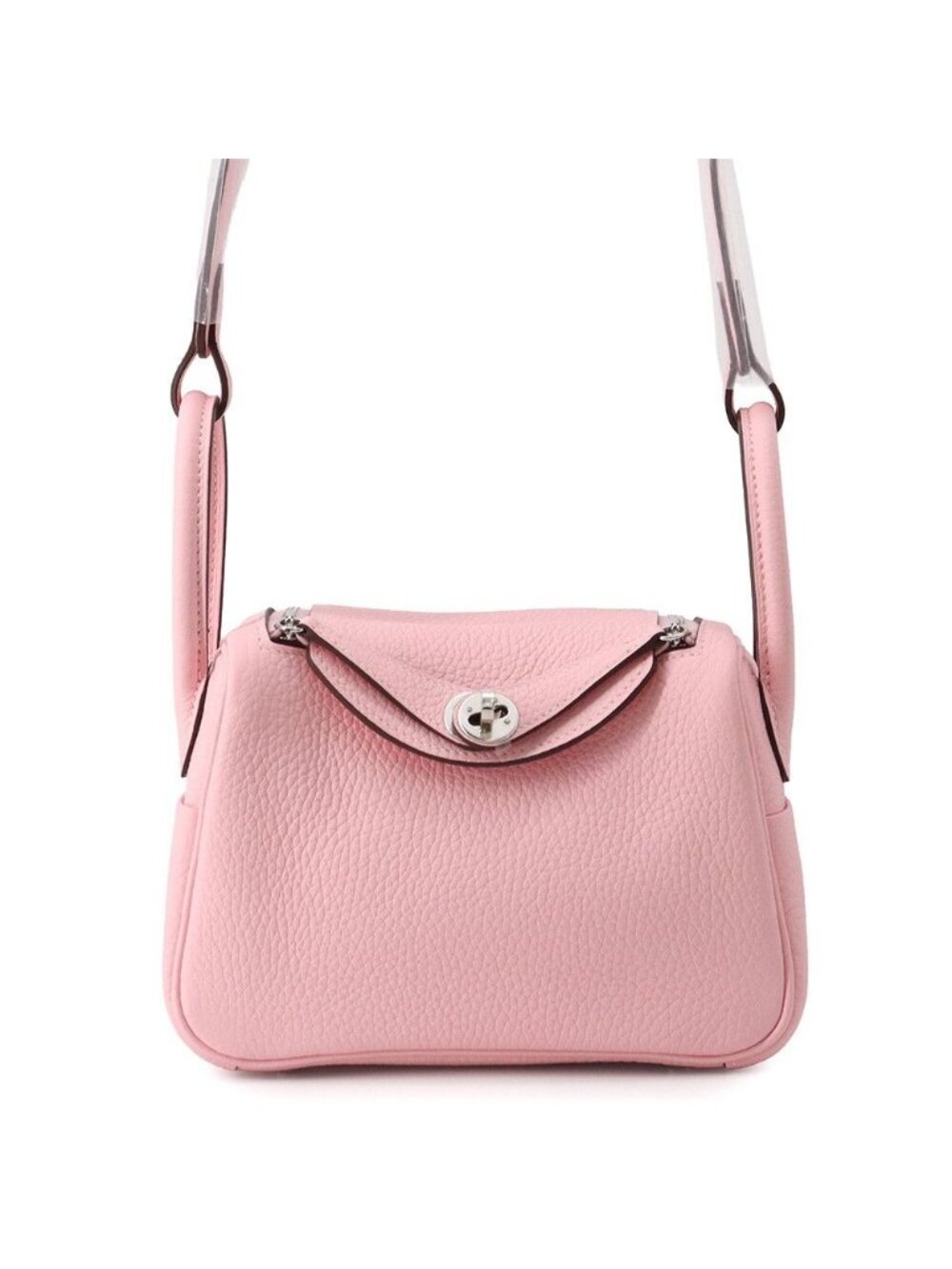 Hermes Handbag Lindy Mini Verso Rose Sakura Gray Spail Silver Taurillon